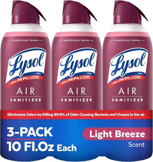 Lysol Air Sanitizer Spray, Air Freshener Alternative, Light Breeze 3-Pk