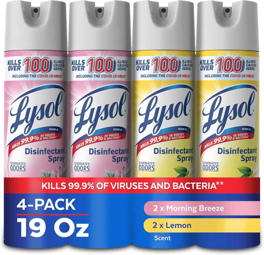 Lysol Disinfectant Spray, Sanitizer, Morning Breeze & Lemon, 19 oz, 4 Pack
