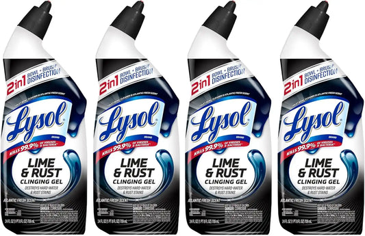 Lysol Toilet Bowl Cleaner Clinging Gel, Lime & Rust, 24 oz, 4 Pack