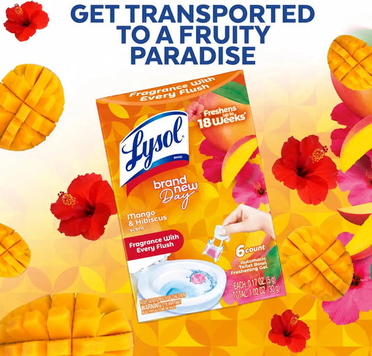 Lysol Click Gel Toilet Bowl Cleaner, Gel Stamp, Mango, 6 Count
