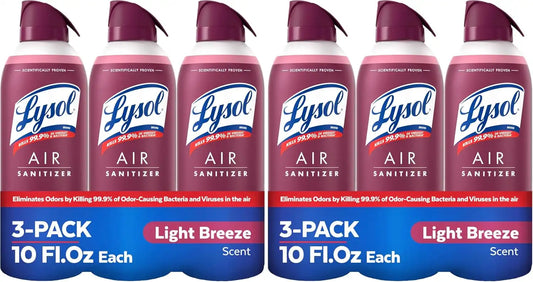 Lysol Air Sanitizer Spray, Air Freshener Alternative, Light Breeze 3-Pk (Pack of 2)