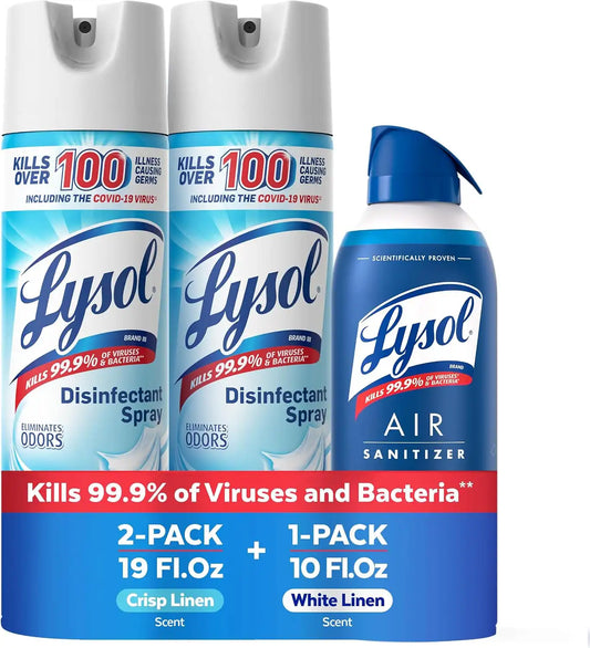 Lysol Disinfectant Spray + Air Sanitizer, Crisp Linen & White Linen, 3 Pack