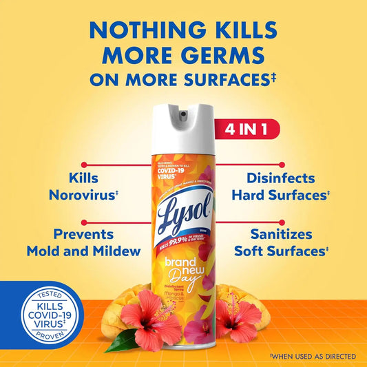 Lysol Disinfectant Spray, Sanitizer, Mango, 19 oz, 2 Pack