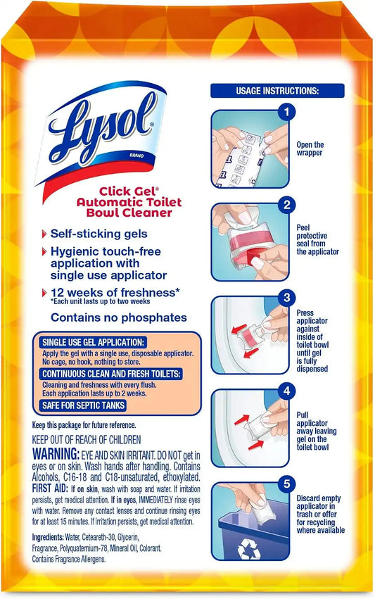 Lysol Click Gel Automatic Toilet Bowl Cleaner, Gel Toilet Bowl Cleaner, For Cleaning and Refreshing – Mango & Hibiscus, 6 applicators (Pack of 4, 24 Count Total)
