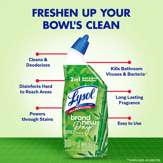 Lysol Toilet Bowl Cleaner Clinging Gel, Bamboo Scent, 24 oz, 2 Pack