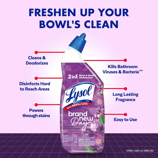 Lysol Toilet Bowl Cleaner Clinging Gel, Lavender Scent, 24 oz, 2 Pack