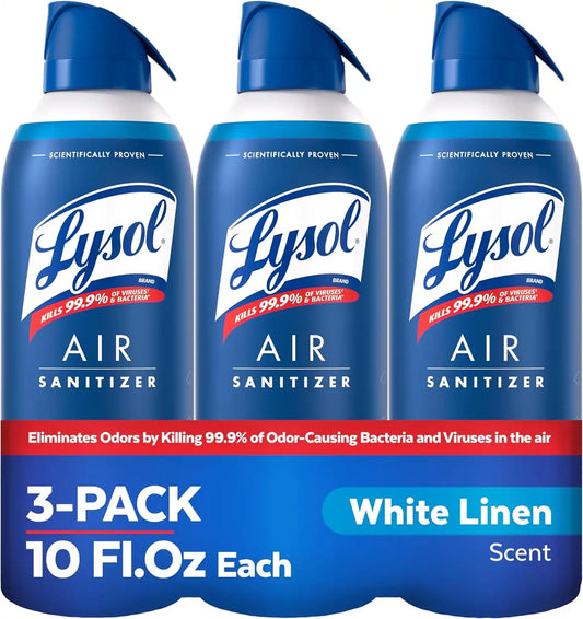 Lysol Air Sanitizer Spray, Air Freshener Alternative, White Linen 3-Pk