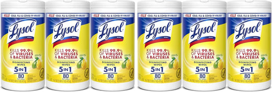 Lysol Disinfecting Wipes, Multi-Surface Cleaner, Lemon, 80 Count (Pack of 6)