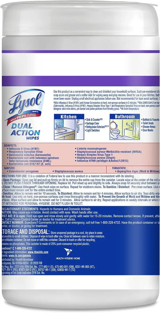 Lysol Dual Action Disinfectant Wipes, Multi-Surface Antibacterial Scrubbing Wipes, For Disinfecting and Cleaning, Citrus Scent, 75ct (Pack of 2)