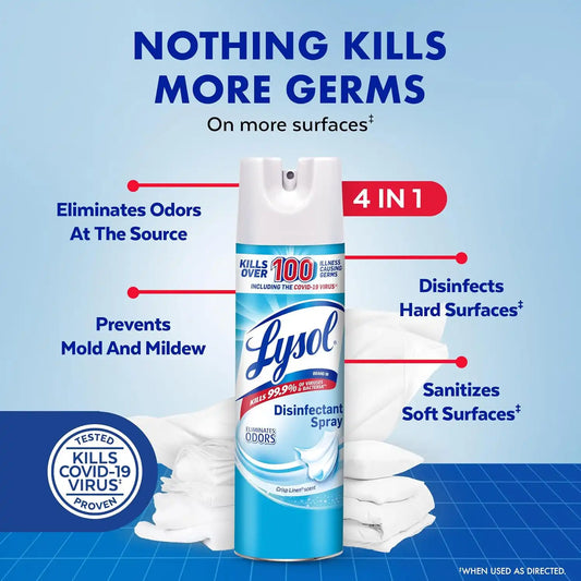 Lysol Disinfectant Spray, Sanitizer, Linen & Morning Breeze, 19 oz, 4 Pack