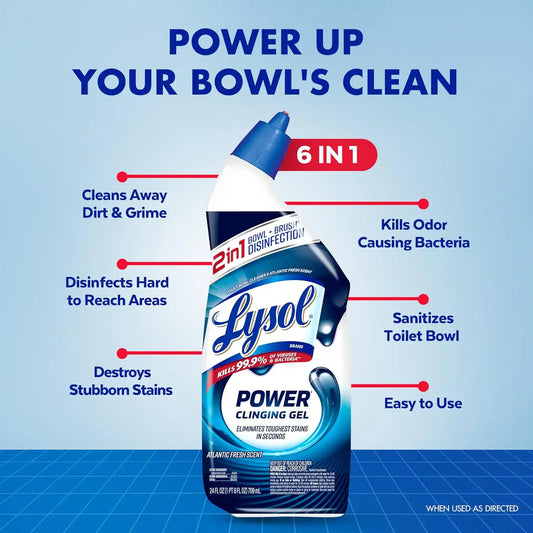 Lysol Toilet Bowl Cleaner Clinging Gel, Power, 24 oz, 4 Pack