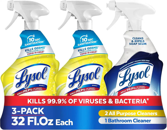 Lysol All Purpose Cleaner + Bathroom Cleaner Spray, 32oz, 3 Pack