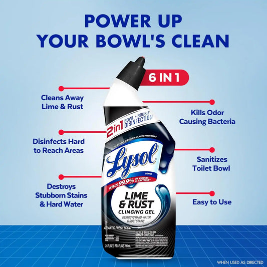 Lysol Toilet Bowl Cleaner Clinging Gel, Lime & Rust, 24 oz, 4 Pack