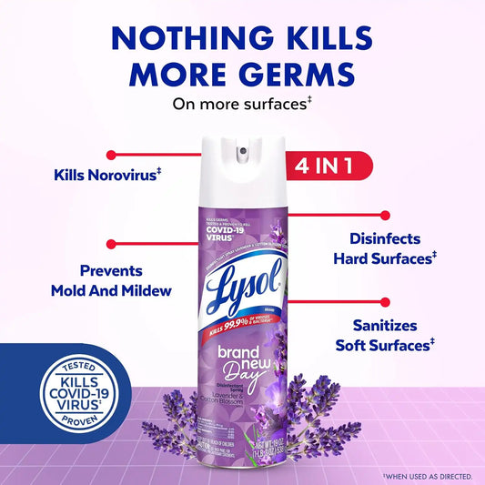Lysol Disinfectant Spray, Sanitizer, Crisp Linen & Lavender, 19 oz, 4 Pack