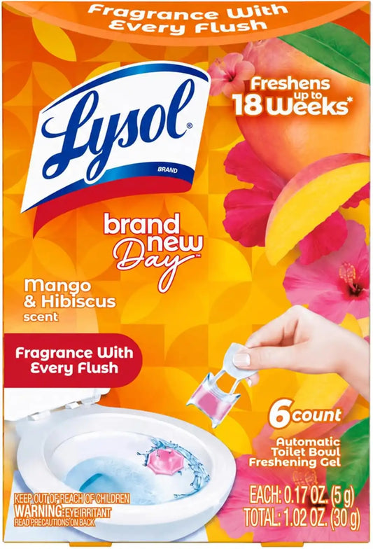 Lysol Click Gel Toilet Bowl Cleaner, Gel Stamp, Mango, 6 Count