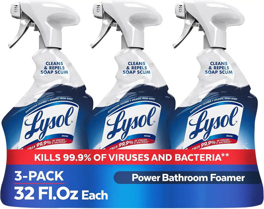 Lysol Power Foaming Bathroom Cleaner,Multipurpose Cleaner For Showers,Bathtubs,Sinks,Disinfectant Spray Kills 99.9% Of Germs,Zero Bleach Cleaning Spray,32 Oz.,(Pack of 3)
