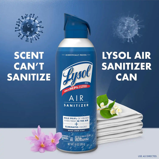 Lysol Air Sanitizer Spray with Bacterial Odor Eliminator for Home & Office, Sanitizing Air Spray, Air Freshener Alternative, White Linen Scent, 10 oz (Pack of 6)